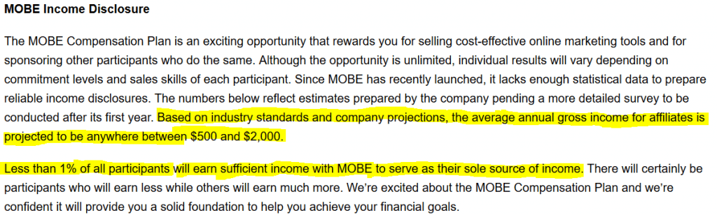 Mobe Income Disclosure