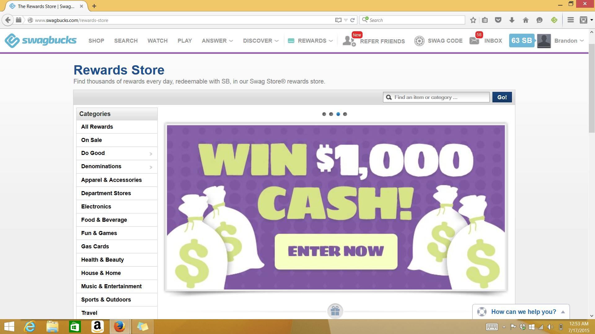 Swagbucks rewards store