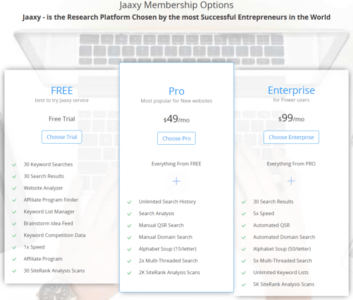 jaaxy membership options