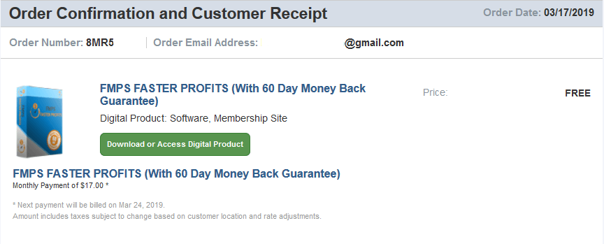 five minute profit sites receipt