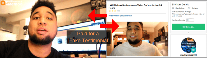 AZ Millionaire Method pays acctors for fake reviews