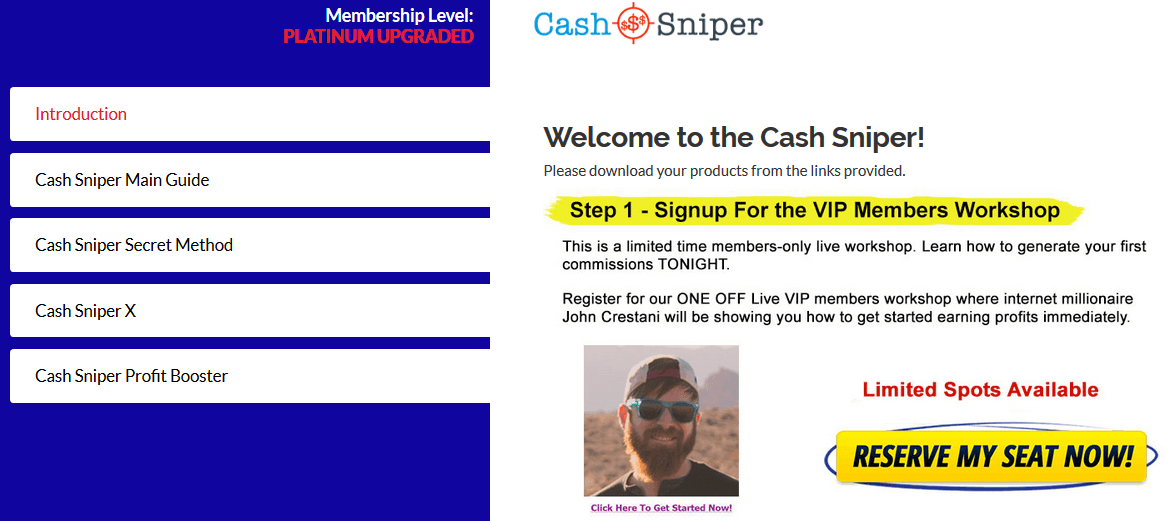 Inside The Cash Sniper System Member's Area